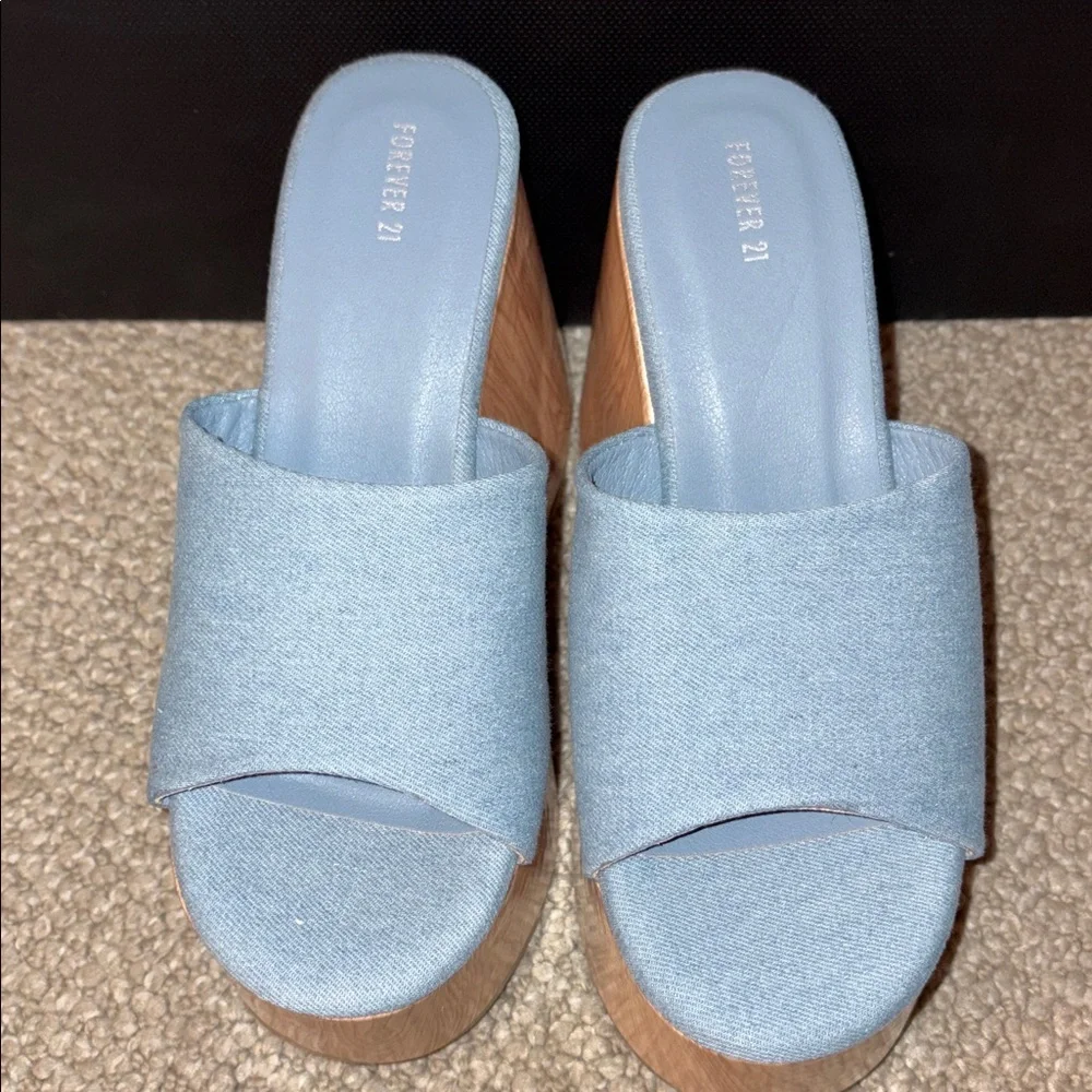 Forever 21 Denim Chunky Platform Sandals Sz 7